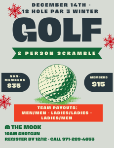 18-Hole Par 3 Winter Golf Tournament at The Mook Dec. 14th.